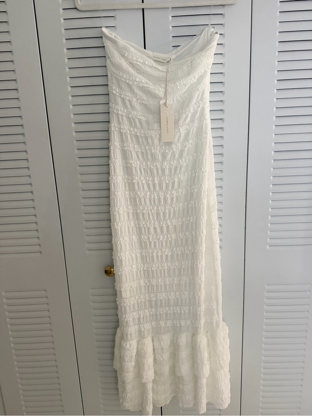 Altar'd State White Textured Maxi Skirt with Ruffled Hem